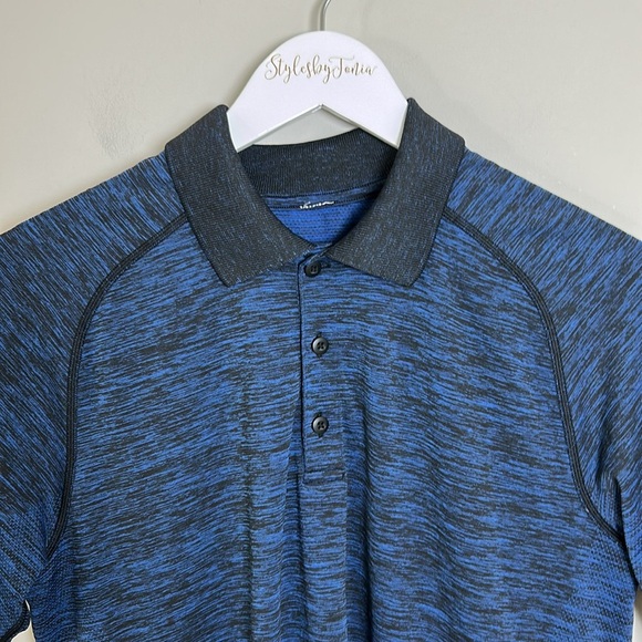 Lululemon Metal Vent Tech Polo Shirt Mens Blue Black Seamless Training Sz M - Picture 3 of 9